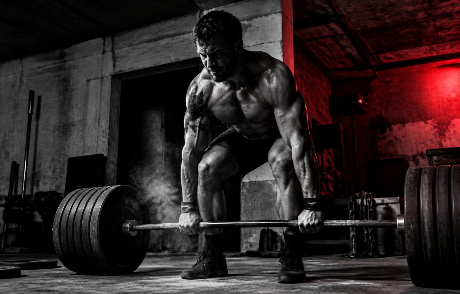 Heavy deadlift in raw underground gym